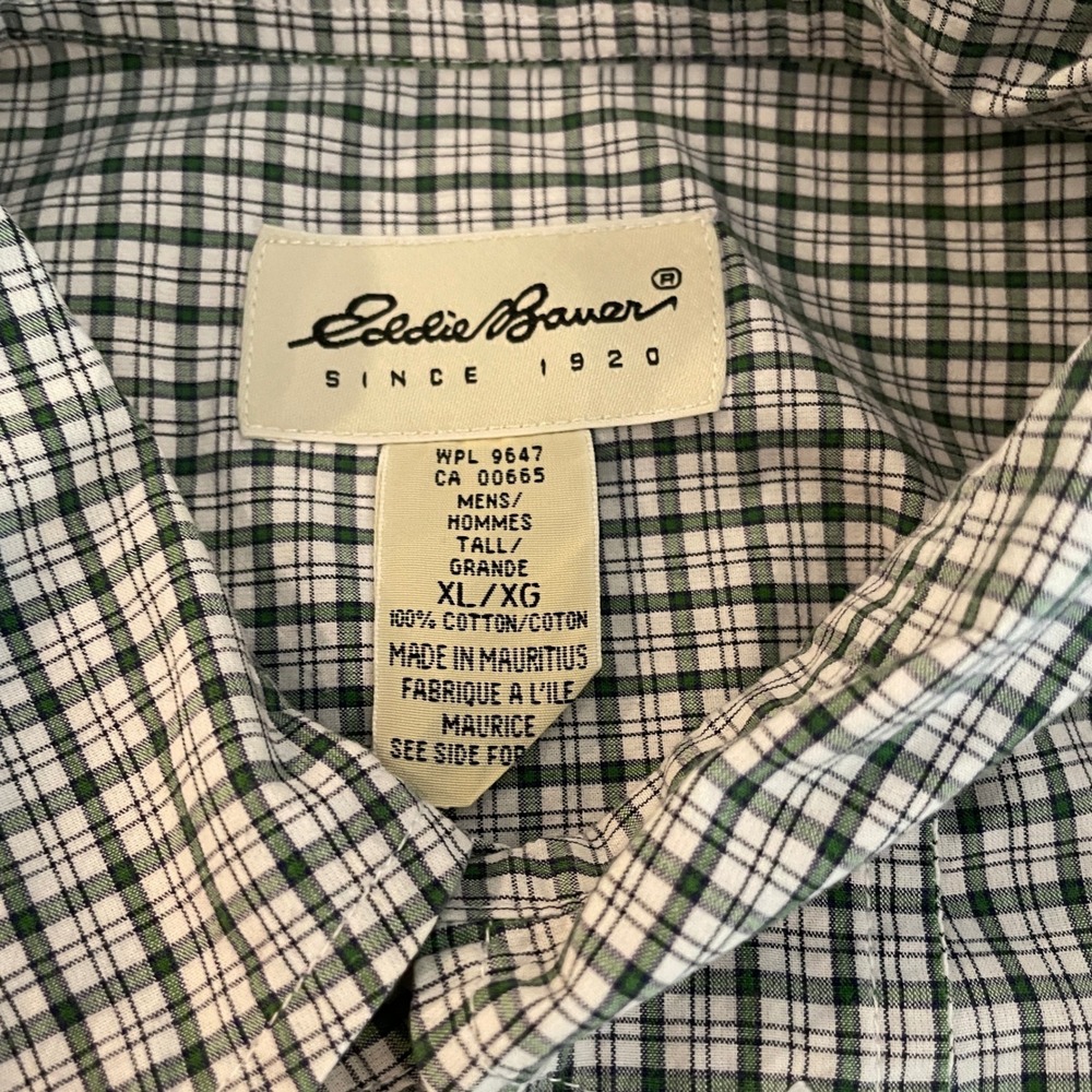Eddie Bauer Mens XL Tall Green Plaid Button Down Shirt Long Sleeve Cotton 100% - Picture 6 of 10